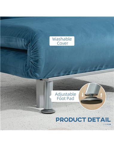 HOMCOM Single Velvet-Feel Sleeper Chair - Blue