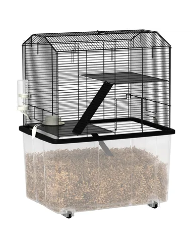 PawHut Three-Tier Gerbil Cage, Hamster Cage for Dwarf Hamster, Syrian Hamster w/ Wheels, Deep Bottom, Food Dish, Water Bottle