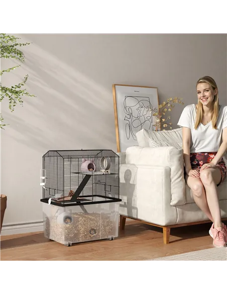 PawHut Three-Tier Gerbil Cage, Hamster Cage for Dwarf Hamster, Syrian Hamster w/ Wheels, Deep Bottom, Food Dish, Water Bottle