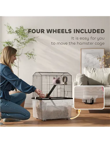 PawHut Three-Tier Gerbil Cage, Hamster Cage for Dwarf Hamster, Syrian Hamster w/ Wheels, Deep Bottom, Food Dish, Water Bottle