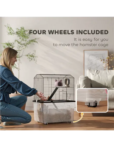 PawHut Three-Tier Gerbil Cage, Hamster Cage for Dwarf Hamster, Syrian Hamster w/ Wheels, Deep Bottom, Food Dish, Water Bottle