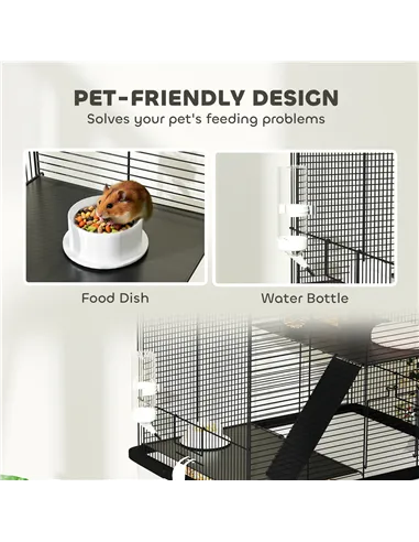 PawHut Three-Tier Gerbil Cage, Hamster Cage for Dwarf Hamster, Syrian Hamster w/ Wheels, Deep Bottom, Food Dish, Water Bottle