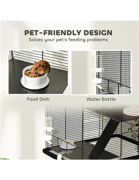 PawHut Three-Tier Gerbil Cage, Hamster Cage for Dwarf Hamster, Syrian Hamster w/ Wheels, Deep Bottom, Food Dish, Water Bottle