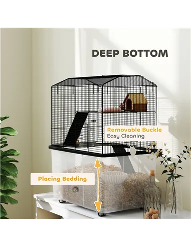 PawHut Three-Tier Gerbil Cage, Hamster Cage for Dwarf Hamster, Syrian Hamster w/ Wheels, Deep Bottom, Food Dish, Water Bottle