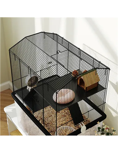 PawHut Three-Tier Gerbil Cage, Hamster Cage for Dwarf Hamster, Syrian Hamster w/ Wheels, Deep Bottom, Food Dish, Water Bottle