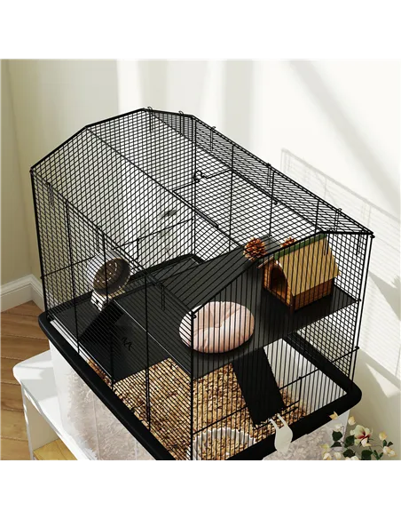 PawHut Three-Tier Gerbil Cage, Hamster Cage for Dwarf Hamster, Syrian Hamster w/ Wheels, Deep Bottom, Food Dish, Water Bottle