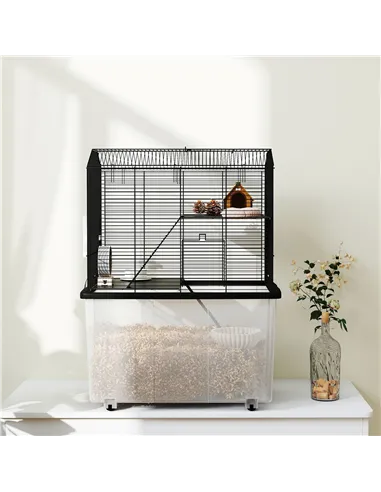 PawHut Three-Tier Gerbil Cage, Hamster Cage for Dwarf Hamster, Syrian Hamster w/ Wheels, Deep Bottom, Food Dish, Water Bottle