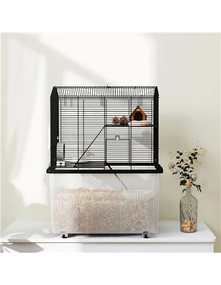 PawHut Three-Tier Gerbil Cage, Hamster Cage for Dwarf Hamster, Syrian Hamster w/ Wheels, Deep Bottom, Food Dish, Water Bottle