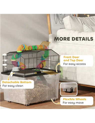 PawHut Two-Tier Hamster Cage with 31cm Deep Tray, Tube System, Water Bottle, Ramp, Feeding Bowl, Multicoloured