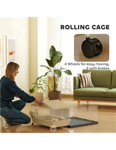 PawHut Small Animal Cage with Removable Pet Playpen, Guinea Pig Cage with Waterproof Pad, Hay Feeder, 108 x 71 x 57cm, Beige