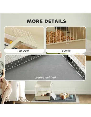 PawHut Small Animal Cage with Removable Pet Playpen, Guinea Pig Cage with Waterproof Pad, Hay Feeder, 108 x 71 x 57cm, Beige