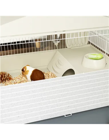 PawHut Small Animal Cage with Removable Pet Playpen, Guinea Pig Cage with Waterproof Pad, Hay Feeder, 108 x 71 x 57cm, Beige