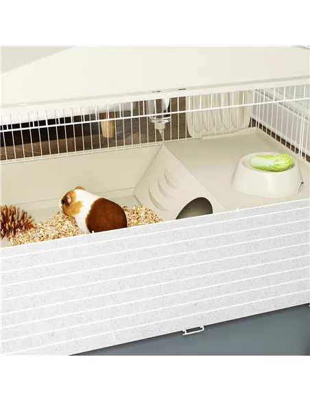 PawHut Small Animal Cage with Removable Pet Playpen, Guinea Pig Cage with Waterproof Pad, Hay Feeder, 108 x 71 x 57cm, Beige