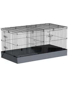 PawHut 2 in 1 Guinea Pig Cage, Rabbit Cage Pet Playpen with 2 Separate Area, Waterproof Oxford Fabric Floor for Hedgehogs