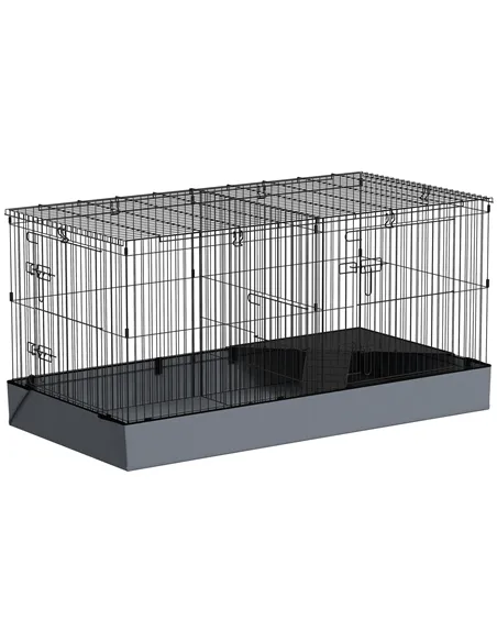PawHut 2 in 1 Guinea Pig Cage, Rabbit Cage Pet Playpen with 2 Separate Area, Waterproof Oxford Fabric Floor for Hedgehogs