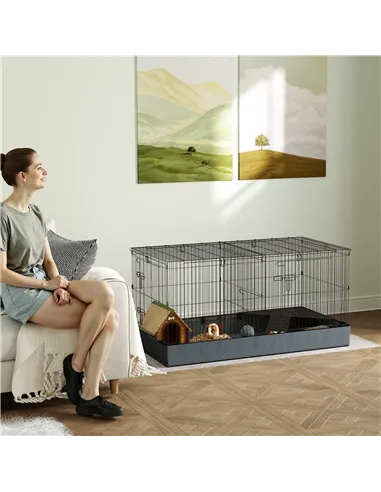 PawHut 2 in 1 Guinea Pig Cage, Rabbit Cage Pet Playpen with 2 Separate Area, Waterproof Oxford Fabric Floor for Hedgehogs