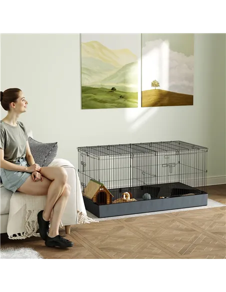 PawHut 2 in 1 Guinea Pig Cage, Rabbit Cage Pet Playpen with 2 Separate Area, Waterproof Oxford Fabric Floor for Hedgehogs