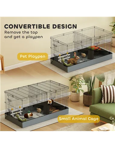 PawHut 2 in 1 Guinea Pig Cage, Rabbit Cage Pet Playpen with 2 Separate Area, Waterproof Oxford Fabric Floor for Hedgehogs
