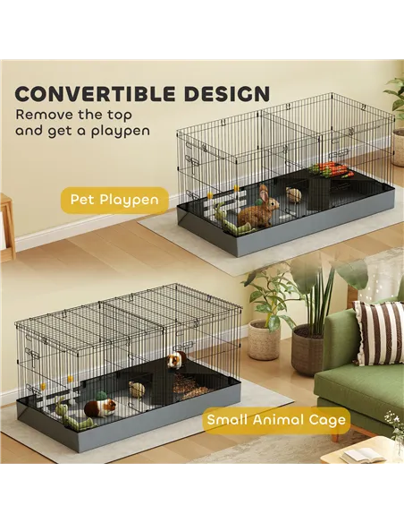 PawHut 2 in 1 Guinea Pig Cage, Rabbit Cage Pet Playpen with 2 Separate Area, Waterproof Oxford Fabric Floor for Hedgehogs