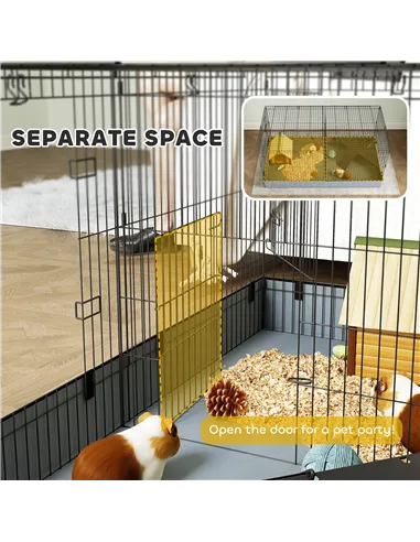 PawHut 2 in 1 Guinea Pig Cage, Rabbit Cage Pet Playpen with 2 Separate Area, Waterproof Oxford Fabric Floor for Hedgehogs
