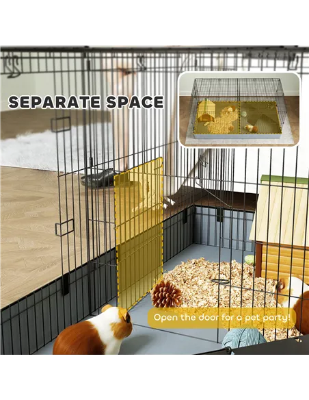 PawHut 2 in 1 Guinea Pig Cage, Rabbit Cage Pet Playpen with 2 Separate Area, Waterproof Oxford Fabric Floor for Hedgehogs