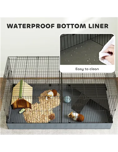 PawHut 2 in 1 Guinea Pig Cage, Rabbit Cage Pet Playpen with 2 Separate Area, Waterproof Oxford Fabric Floor for Hedgehogs