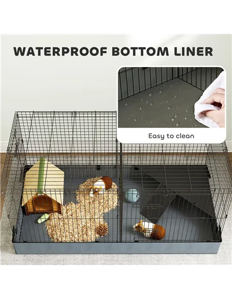 PawHut 2 in 1 Guinea Pig Cage, Rabbit Cage Pet Playpen with 2 Separate Area, Waterproof Oxford Fabric Floor for Hedgehogs