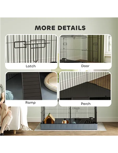 PawHut 2 in 1 Guinea Pig Cage, Rabbit Cage Pet Playpen with 2 Separate Area, Waterproof Oxford Fabric Floor for Hedgehogs