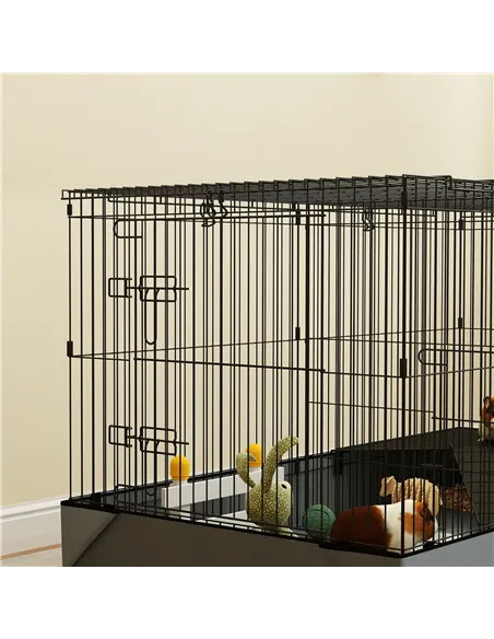PawHut 2 in 1 Guinea Pig Cage, Rabbit Cage Pet Playpen with 2 Separate Area, Waterproof Oxford Fabric Floor for Hedgehogs
