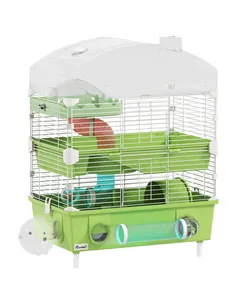 PawHut 3-Tier Hamster Cage with Transparent Top, Sand Bathroom, Exercise Wheel, Hideout Room, Tubes, 45 x 28 x 60 cm, Green