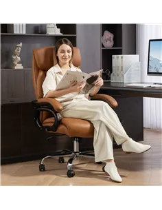 HOMCOM Spring Padded Faux Leather Office Chair - Light Brown 2