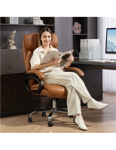 HOMCOM Spring Padded Faux Leather Office Chair - Light Brown