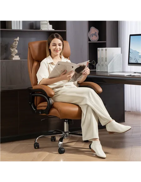 HOMCOM Spring Padded Faux Leather Office Chair - Light Brown