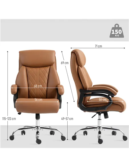 HOMCOM Spring Padded Faux Leather Office Chair - Light Brown
