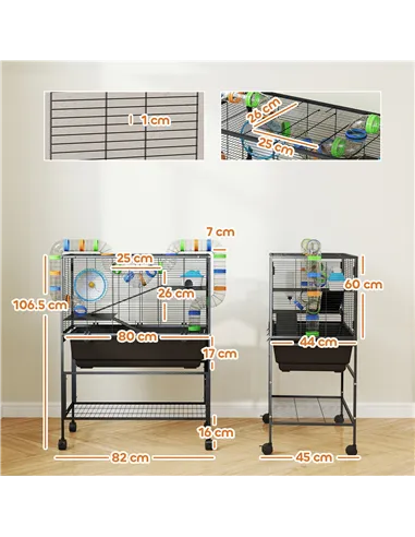 PawHut 3 Tier Large Hamster Cage on Wheels with 17 cm Deep Tray, Storage Shelf for Syrian, Gerbil, Rats