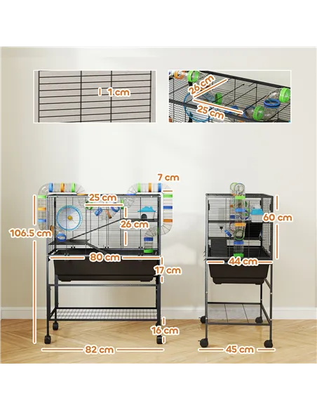 PawHut 3 Tier Large Hamster Cage on Wheels with 17 cm Deep Tray, Storage Shelf for Syrian, Gerbil, Rats