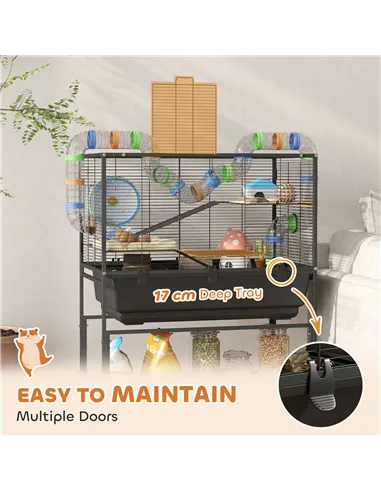 PawHut 3 Tier Large Hamster Cage on Wheels with 17 cm Deep Tray, Storage Shelf for Syrian, Gerbil, Rats