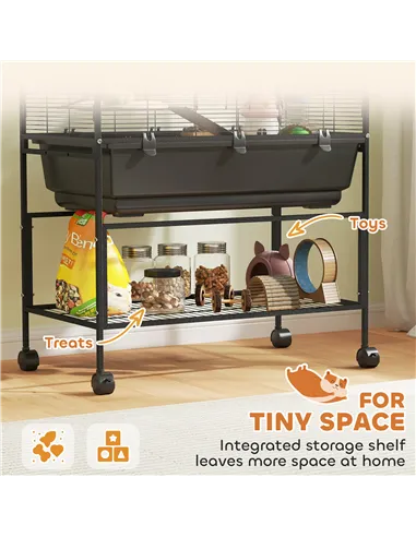 PawHut 3 Tier Large Hamster Cage on Wheels with 17 cm Deep Tray, Storage Shelf for Syrian, Gerbil, Rats