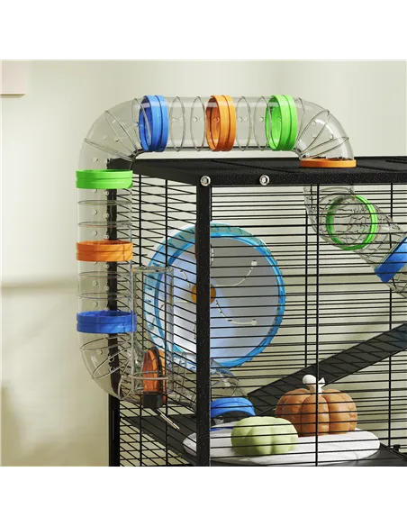 PawHut 3 Tier Large Hamster Cage on Wheels with 17 cm Deep Tray, Storage Shelf for Syrian, Gerbil, Rats
