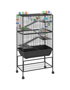 PawHut 5 Tier Large Hamster Cage on Wheels with 17 cm Deep Tray, Storage Shelf for Syrian, Gerbil, Rats