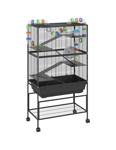 PawHut 5 Tier Large Hamster Cage on Wheels with 17 cm Deep Tray, Storage Shelf for Syrian, Gerbil, Rats