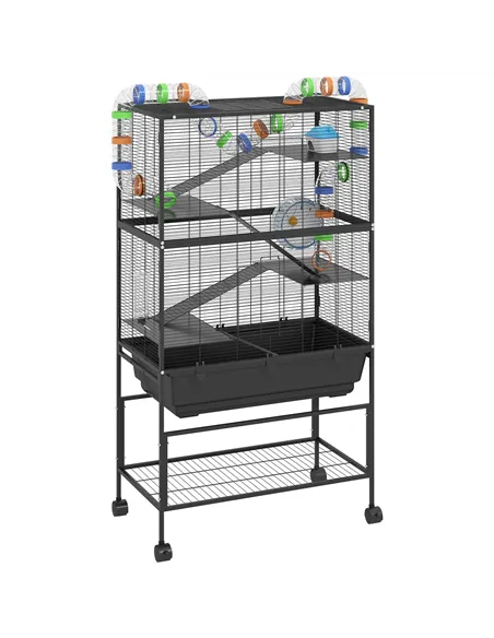 PawHut 5 Tier Large Hamster Cage on Wheels with 17 cm Deep Tray, Storage Shelf for Syrian, Gerbil, Rats