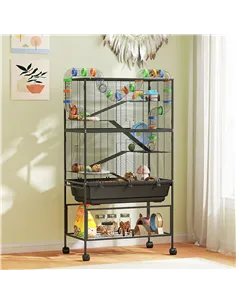 PawHut 5 Tier Large Hamster Cage on Wheels with 17 cm Deep Tray, Storage Shelf for Syrian, Gerbil, Rats 2