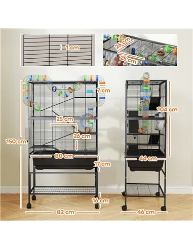 PawHut 5 Tier Large Hamster Cage on Wheels with 17 cm Deep Tray, Storage Shelf for Syrian, Gerbil, Rats