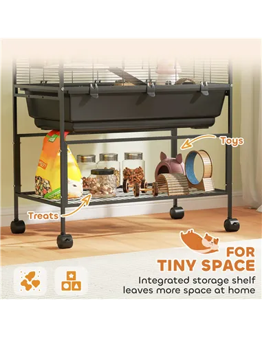 PawHut 5 Tier Large Hamster Cage on Wheels with 17 cm Deep Tray, Storage Shelf for Syrian, Gerbil, Rats