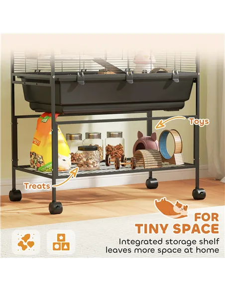 PawHut 5 Tier Large Hamster Cage on Wheels with 17 cm Deep Tray, Storage Shelf for Syrian, Gerbil, Rats