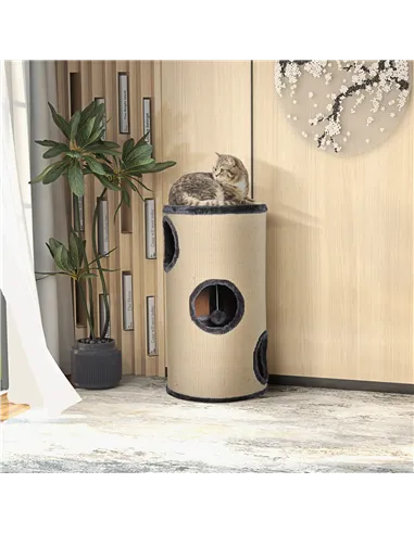 PawHut 70cm Height Cat Post Tree Scratching Barrel Sisal Activity Center Condo Kitten Bed Scratcher Climbing Climber Play House 