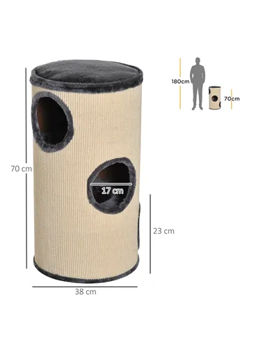 PawHut 70cm Height Cat Post Tree Scratching Barrel Sisal Activity Center Condo Kitten Bed Scratcher Climbing Climber Play House 
