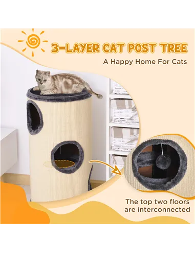 PawHut 70cm Height Cat Post Tree Scratching Barrel Sisal Activity Center Condo Kitten Bed Scratcher Climbing Climber Play House 