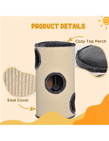 PawHut 70cm Height Cat Post Tree Scratching Barrel Sisal Activity Center Condo Kitten Bed Scratcher Climbing Climber Play House 